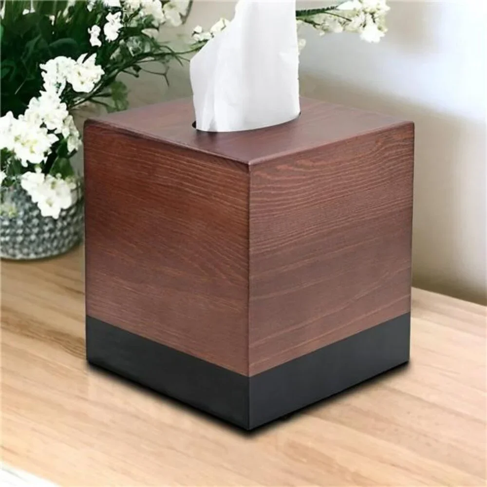 Wood tissue box cover square wooden tissue holder bathroom bedroom table decor